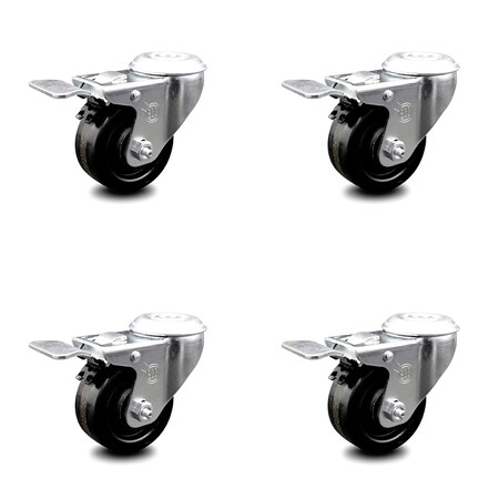 Service Caster 3.5 Inch Phenolic Wheel Swivel Bolt Hole Caster Set with Total Lock Brake SCC SCC-BHTTL20S3514-PHR-4